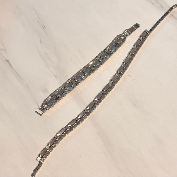 Vintage crystal black and clear, rhodium overlay necklace bracelet set prongset - Picture 11 of 11